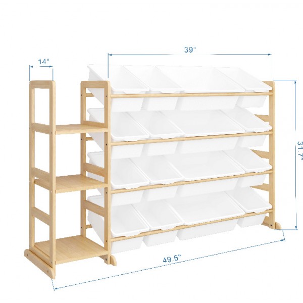 Etitlly Toy Storage with Kids Bookshelf for Room, Bedroom,Playroom, Nursery,Kindergarten,16 Storage Bins and 3 Side Shelves,Storage,White